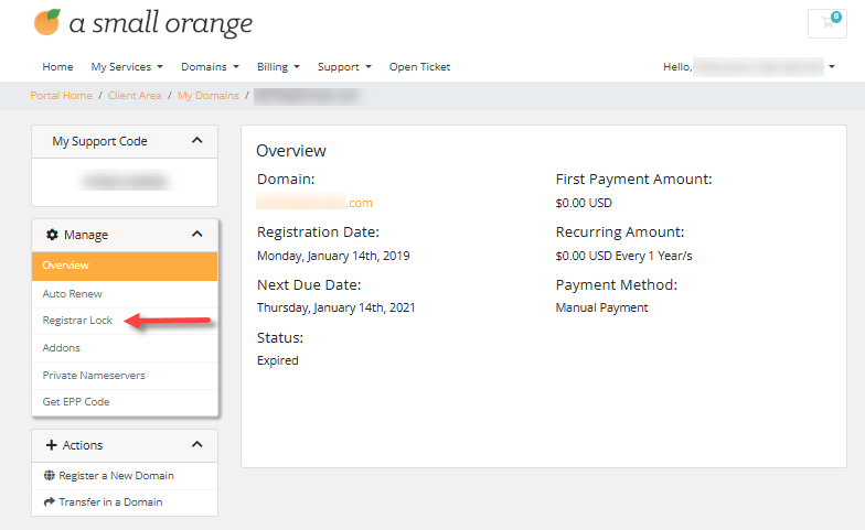 My Domain - Registrar Lock