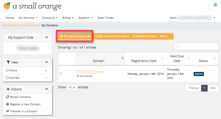 My Domain - Manage Nameservers