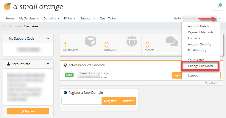 Client Area - Change Password