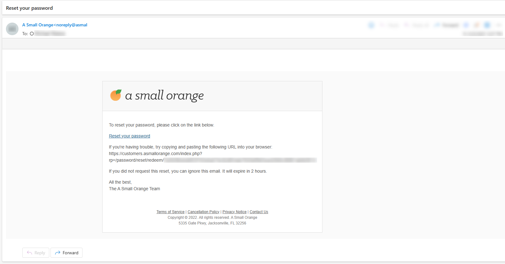 Reset password email