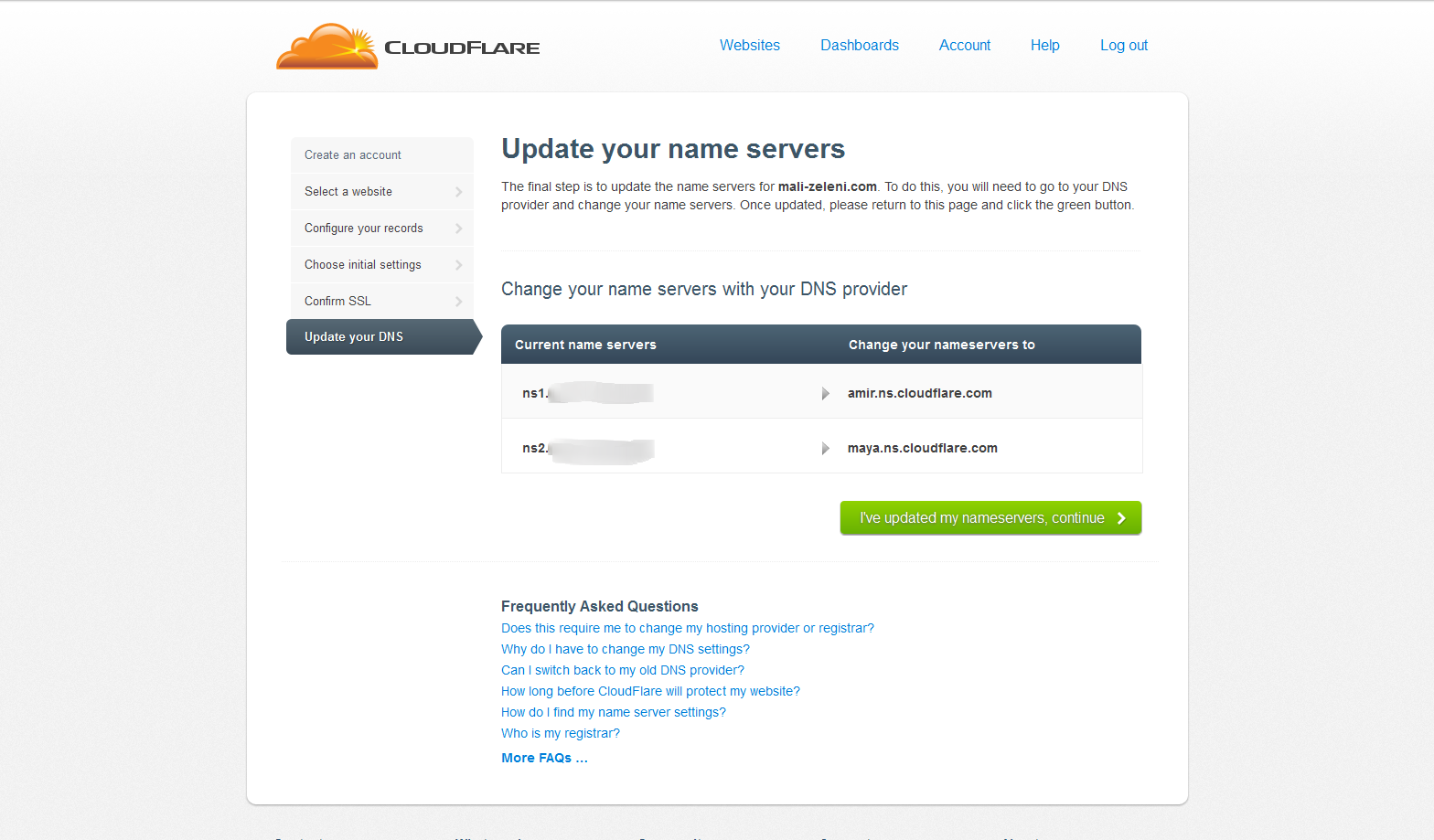 Cloudflare - Add a website