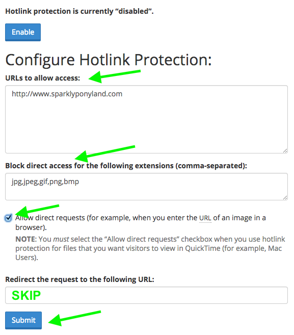 cPanel - Hotlink protection