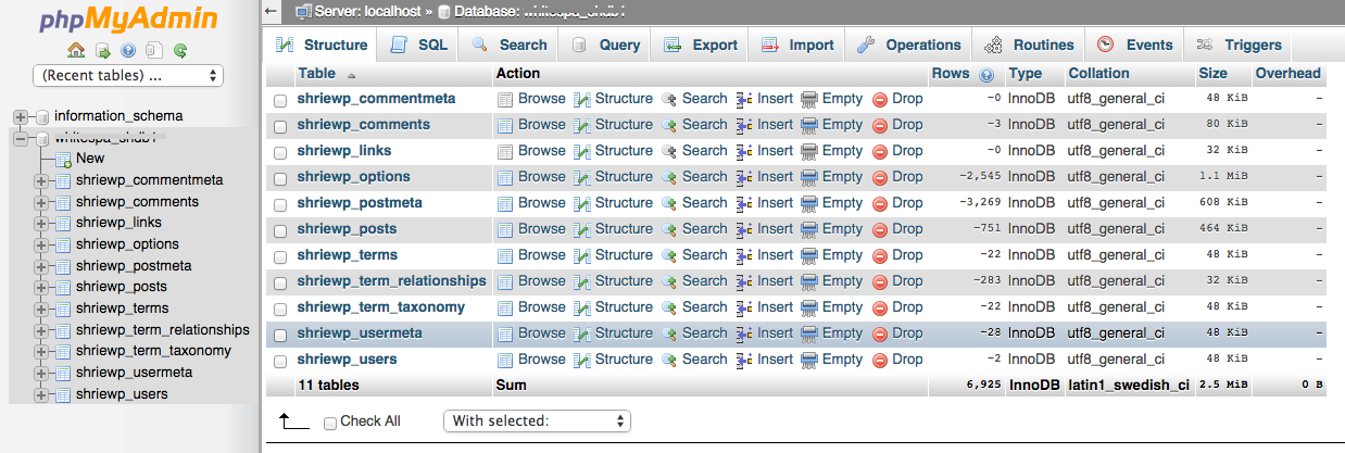 phpMyAdmin - Info Pane