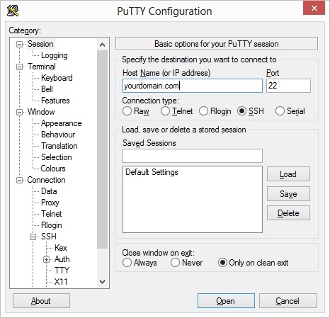 Putty Configuration Session